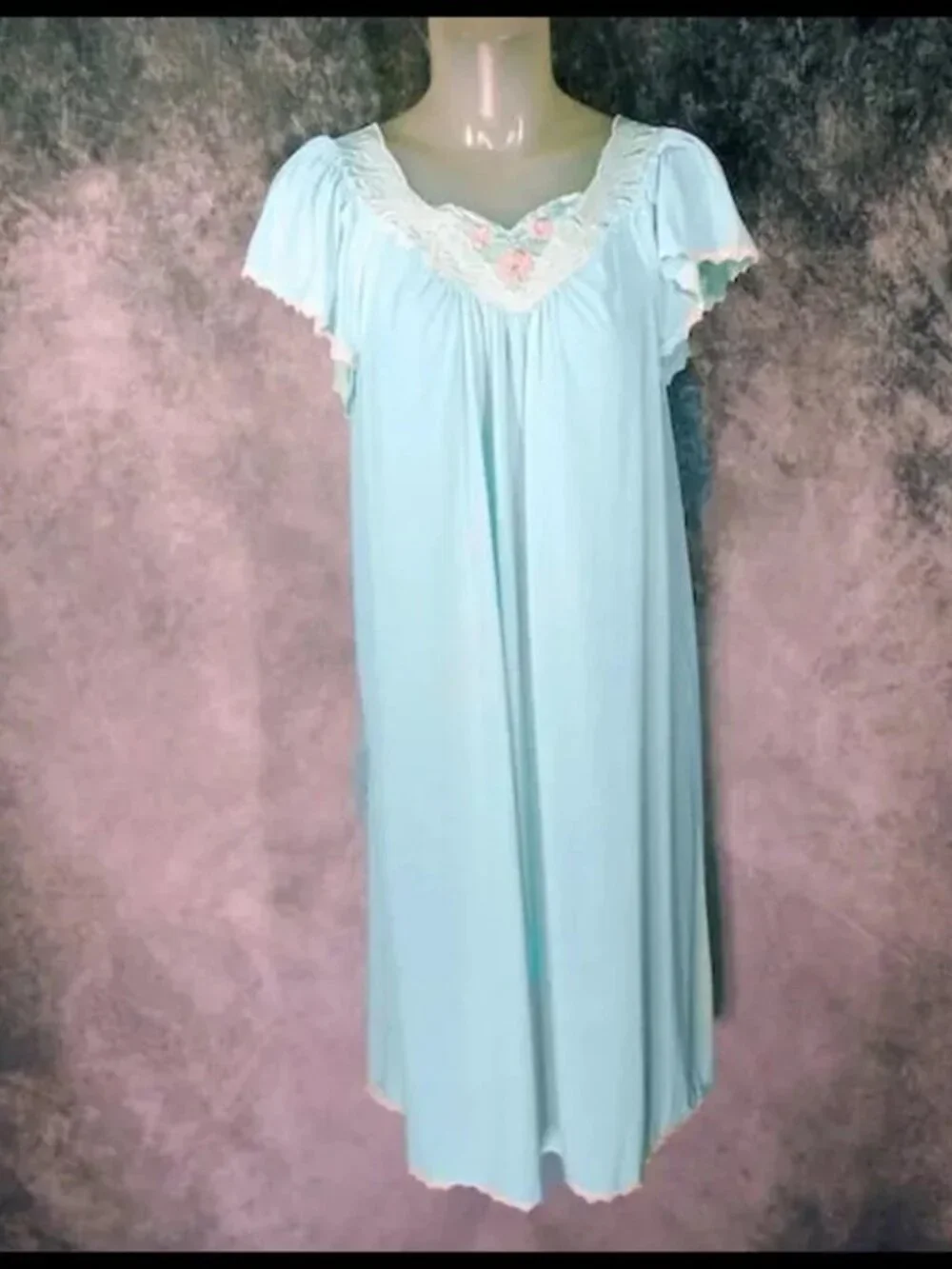 Vintage Nylon Nightgown Aqua Mid Length, SLINKY Shadowline